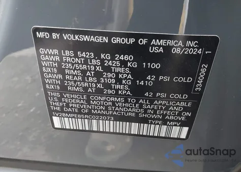 2024 Volkswagen Id.4 Standard из США, поврежденный, VIN 1V2BMPE85RC022073